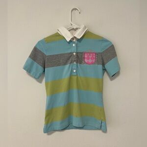 Jette Luxury Colorful Striped Short Sleeve Polo Shirt - Blue, Green, Gray